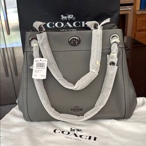 Coach Turnlock Edie Shoulder Bag Dark Heather Gray Pebble Leather New W/Tags